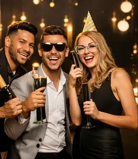 Invités élégants autour d'un photobooth de luxe